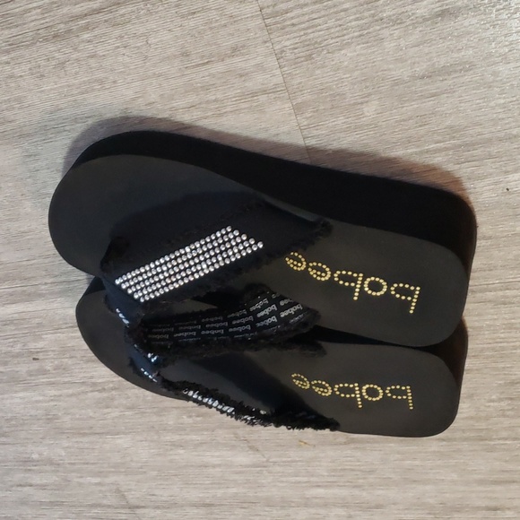 Black and Silver w Distress Platform Flip Flip Sandals W9 - Picture 2 of 3